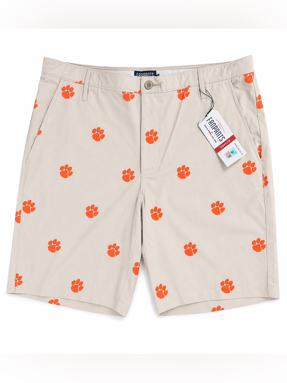 Clemson Style Paw Print Shorts Mens W38 Khaki Orange Game Day Golf Casual